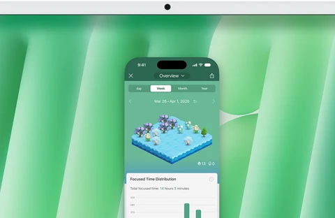 iPhone Mirroring feature demonstration. iPhone screen displaying Uber Eats app mirrored and controlled on iMac