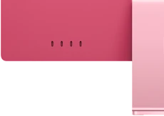 Back of pink iMac ports, with Four Thunderbolt ports, Wi-Fi 6E, and Bluetooth features
