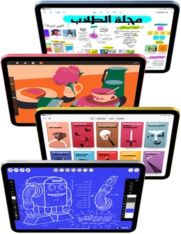 صور لشاشة iPad من الأمام تعرض مجموعة متنوعة من تطبيقات Apple وتطبيقات App&nbsp;Store‏.