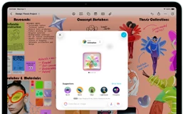 جهاز iPad&nbsp;Air، الجانب الأمامي الخارجي، الوضع الأفقي، زر رفع مستوى الصوت، زر خفض مستوى الصوت، زر التشغيل، شاشة تعرض واجهة تطبيق ملونة مع أيقونات متنوعة