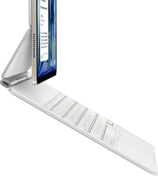 iPad Air, Starlight color, attached to Magic Keyboard, white color, side exterior