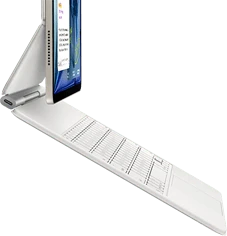 iPad Air, Starlight color, attached to Magic Keyboard, white color, side exterior