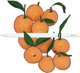 Apple Pencil USB-C resting on a pile of oranges