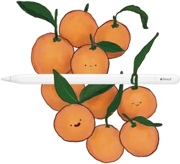 Apple Pencil USB-C resting on a pile of oranges