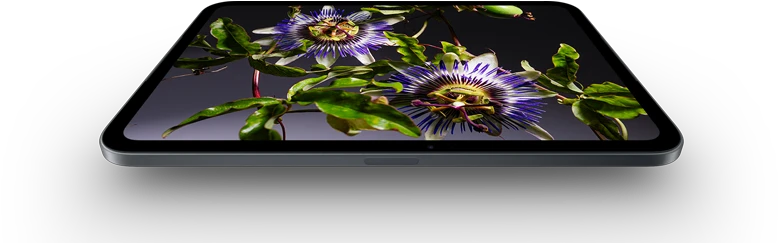 iPad mini, 8.5-inch OLED display, bright and deep blacks, showing a person wearing a hat and jacket