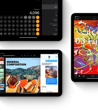 ثلاث شاشات iPad&nbsp;mini تعرض ميزات iPadOS والتطبيقات‏