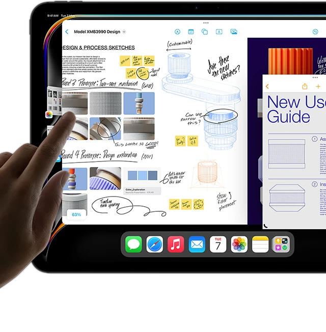 Multitasking view of iPadOS on iPad Pro shows multiple apps running simultaneously.