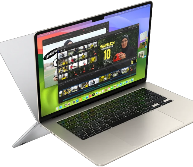شاشة MacBook&nbsp;Air تعرض فيديو قيد التعديل لإظهار قدرات شريحة&nbsp;M3‏