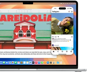 iPhone Mirroring app, with iPhone screen shown on MacBook Air screen