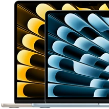 Two MacBook Air laptops demonstrating relative sizes of displays: 13.6 inches and 15.3 inches, measured diagonally