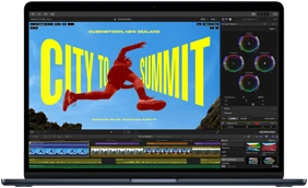 MacBook Air screen, partial view, showing video editing to demonstrate M5 chip capabilities
