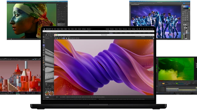 A variety of colorful screen content suggesting the powerful apps performance