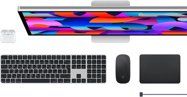 اكسسوارات Mac: سماعات AirPods، شاشة Studio Display، لوحة مفاتيح ماجيك، ماجيك ماوس، لوحة تعقب ماجيك، كابل شحن MagSafe‏