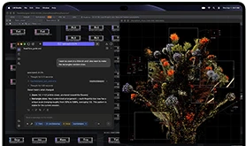 MacBook Pro with PROLED XDR Display, space black color, screen shows an image being created using TouchDesigner and LM Studio
