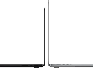 MacBook Pro 14-inch and 16-inch back to back, showing size difference and emphasizing the narrow profile