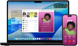 MacBook Pro and iPhone 16 Plus, Phone app open, same contact displayed on both screens