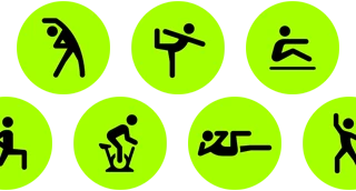 Workout app activities, including Yoga, Rower, Functional Strength Training, Indoor Cycle, and Core Training, represented by icons