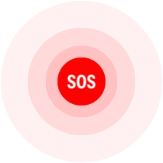 Red circle containing the word SOS, representing Emergency SOS capability