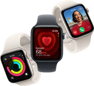 Three Apple Watch SE 3 devices floating next to each other