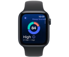 Two Apple Watch SE 3 devices with Midnight aluminum cases showing sleep score and a possible sleep apnea alert on screens