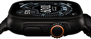 Apple&nbsp;Watch&nbsp;Ultra&nbsp;3، الجزء الجانبي الخارجي، إطار من التيتانيوم الأسود، بوصلة على واجهة الساعة 